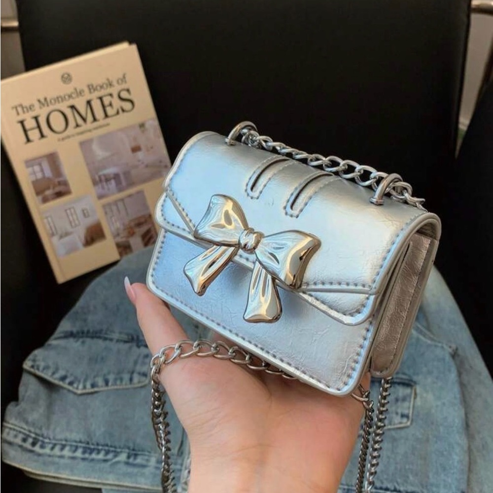 SHEIN Metallic Silver Bow Crossbody Bag